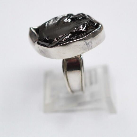 Natural Shungite Ring 925 Sterling Silver Freeform Bezel set Handmade Ring 7 - Picture 1 of 14